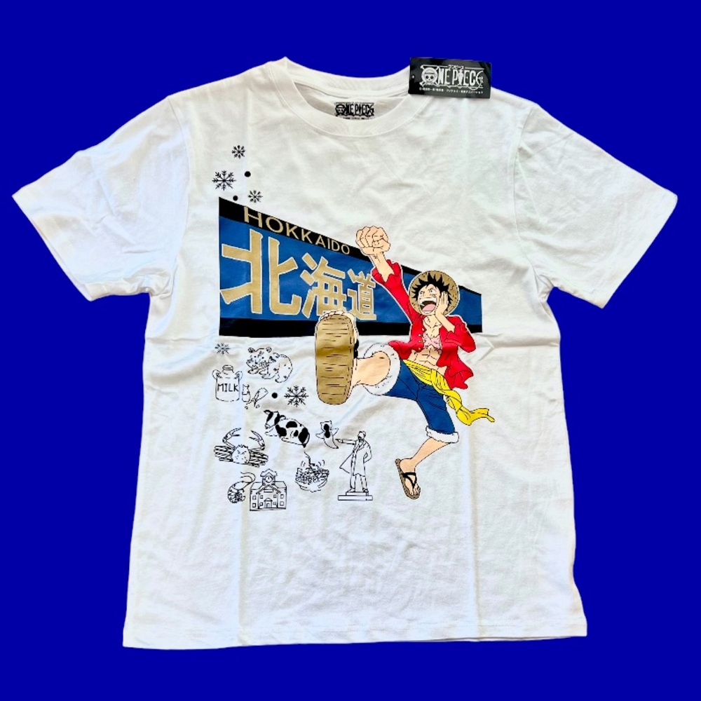One Piece Luffy’s Shirt In White. Men’s L Size With Chinese Character 北海道. - Picture 1 of 11